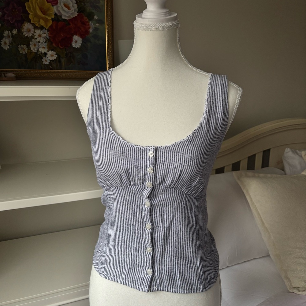 Linen blend stripe top